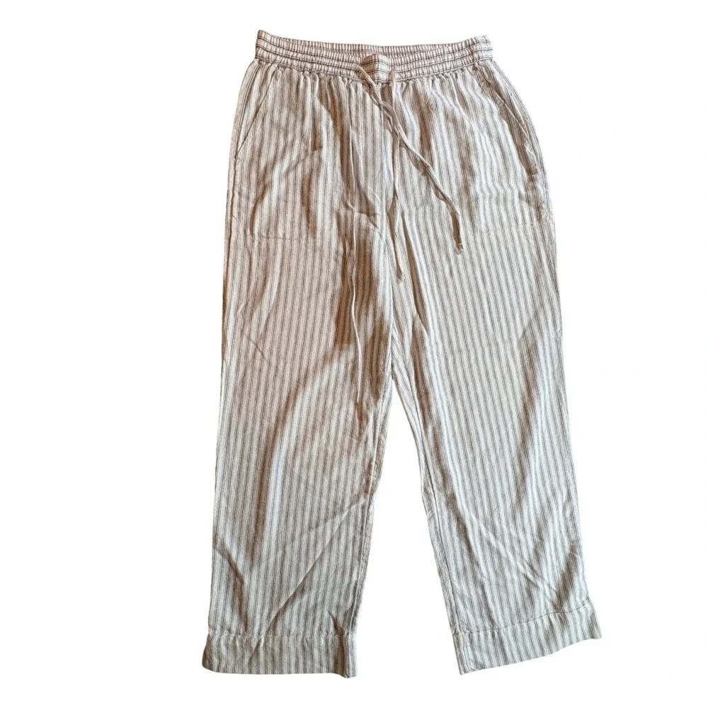 Banana Republic Linen Striped Pants Womens Medium Straight High Rise Drawstring